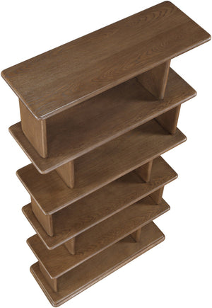 Meridian Furniture Nexa Tall Open Shelf Bookcase Oak Veneer Art Deco Style for Office and Living Room Storage Brown 77065Brown