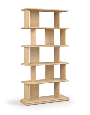 Meridian Furniture Nexa Tall Open Shelf Bookcase Oak Veneer Art Deco Style for Office and Living Room Storage Natural 77065Natural
