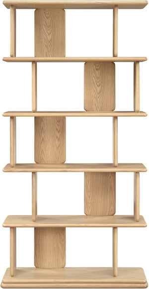 Meridian Furniture Nexa Tall Open Shelf Bookcase Oak Veneer Art Deco Style for Office and Living Room Storage Natural 77065Natural