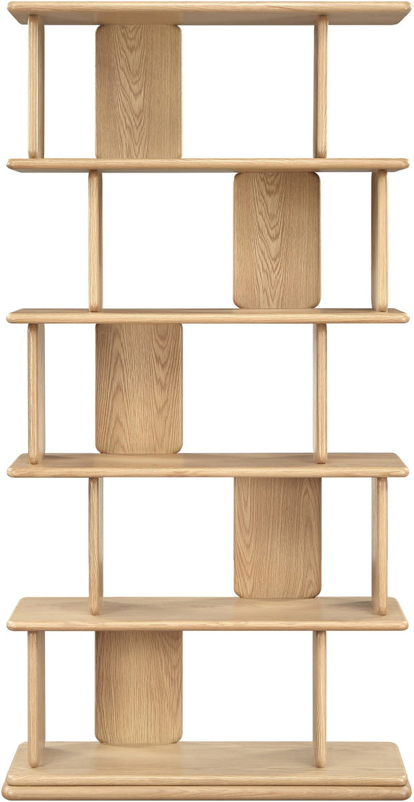 Meridian Furniture Nexa Tall Open Shelf Bookcase Oak Veneer Art Deco Style for Office and Living Room Storage Natural 77065Natural