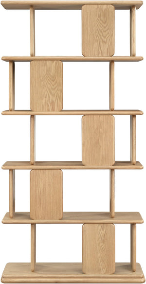 Meridian Furniture Nexa Tall Open Shelf Bookcase Oak Veneer Art Deco Style for Office and Living Room Storage Natural 77065Natural