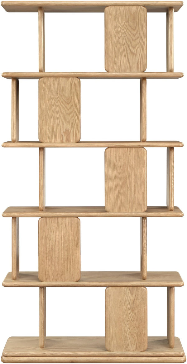 Meridian Furniture Nexa Tall Open Shelf Bookcase Oak Veneer Art Deco Style for Office and Living Room Storage Natural 77065Natural