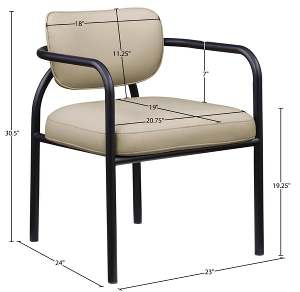 Meridian Furniture Serava Sculpted Vegan Leather Dining Chair with Matte Black Iron Frame for Modern Rooms Beige 77066Beige-C