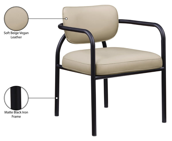 Meridian Furniture Serava Sculpted Vegan Leather Dining Chair with Matte Black Iron Frame for Modern Rooms Beige 77066Beige-C