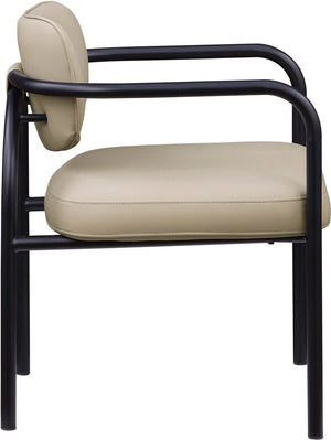 Meridian Furniture Serava Sculpted Vegan Leather Dining Chair with Matte Black Iron Frame for Modern Rooms Beige 77066Beige-C