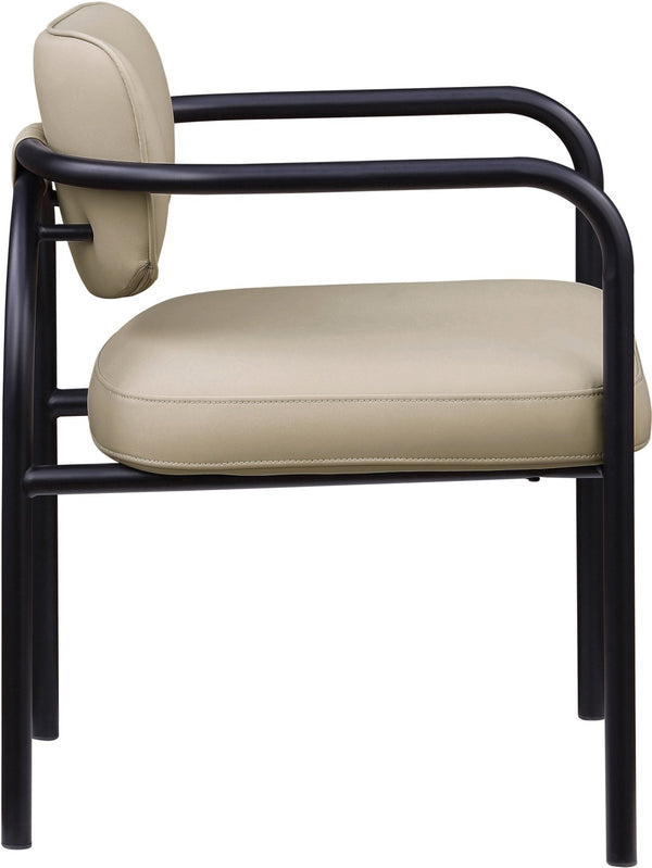 Meridian Furniture Serava Sculpted Vegan Leather Dining Chair with Matte Black Iron Frame for Modern Rooms Beige 77066Beige-C