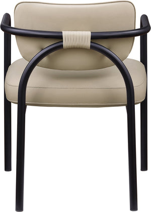 Meridian Furniture Serava Sculpted Vegan Leather Dining Chair with Matte Black Iron Frame for Modern Rooms Beige 77066Beige-C
