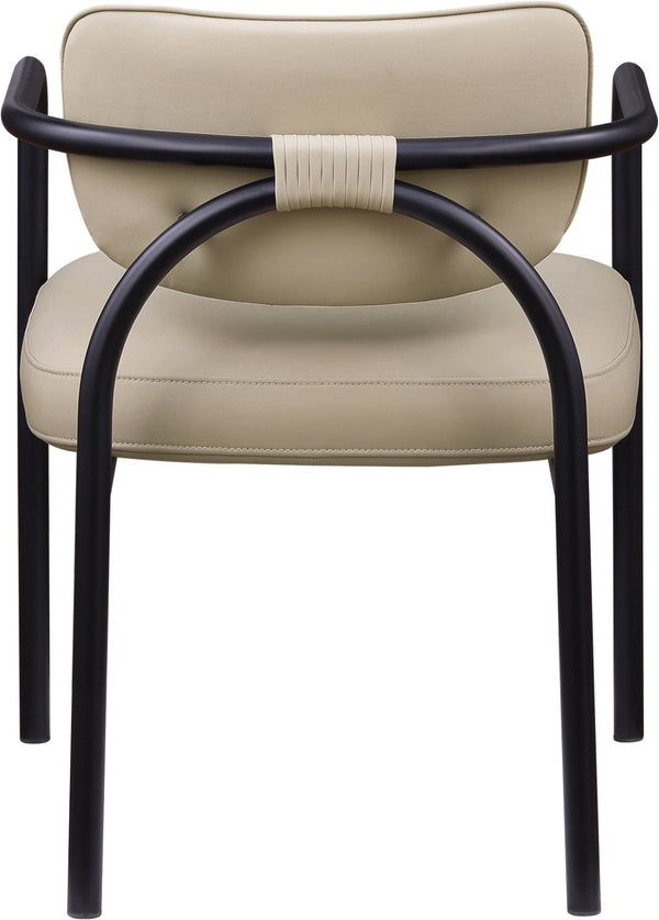 Meridian Furniture Serava Sculpted Vegan Leather Dining Chair with Matte Black Iron Frame for Modern Rooms Beige 77066Beige-C