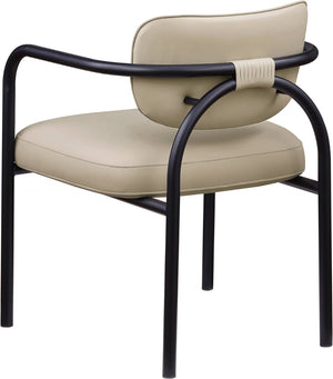 Meridian Furniture Serava Sculpted Vegan Leather Dining Chair with Matte Black Iron Frame for Modern Rooms Beige 77066Beige-C