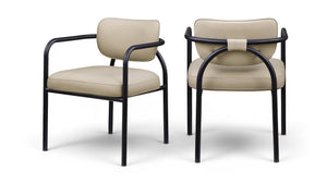 Meridian Furniture Serava Sculpted Vegan Leather Dining Chair with Matte Black Iron Frame for Modern Rooms Beige 77066Beige-C