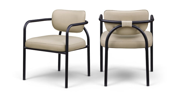 Meridian Furniture Serava Sculpted Vegan Leather Dining Chair with Matte Black Iron Frame for Modern Rooms Beige 77066Beige-C