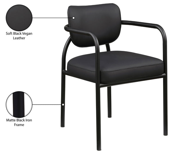 Meridian Furniture Serava Sculpted Vegan Leather Dining Chair with Matte Black Iron Frame for Modern Rooms Black 77066Black-C