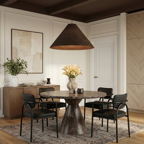 Meridian Furniture Serava Sculpted Vegan Leather Dining Chair with Matte Black Iron Frame for Modern Rooms Black 77066Black-C