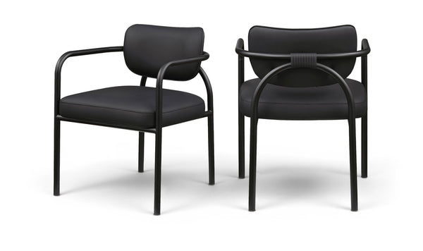Meridian Furniture Serava Sculpted Vegan Leather Dining Chair with Matte Black Iron Frame for Modern Rooms Black 77066Black-C