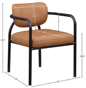 Meridian Furniture Serava Sculpted Vegan Leather Dining Chair with Matte Black Iron Frame for Modern Rooms Cognac 77066Cognac-C