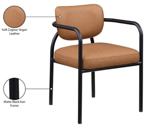Meridian Furniture Serava Sculpted Vegan Leather Dining Chair with Matte Black Iron Frame for Modern Rooms Cognac 77066Cognac-C