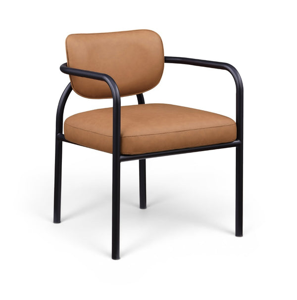 Meridian Furniture Serava Sculpted Vegan Leather Dining Chair with Matte Black Iron Frame for Modern Rooms Cognac 77066Cognac-C