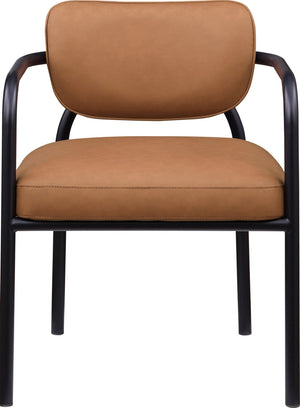 Meridian Furniture Serava Sculpted Vegan Leather Dining Chair with Matte Black Iron Frame for Modern Rooms Cognac 77066Cognac-C
