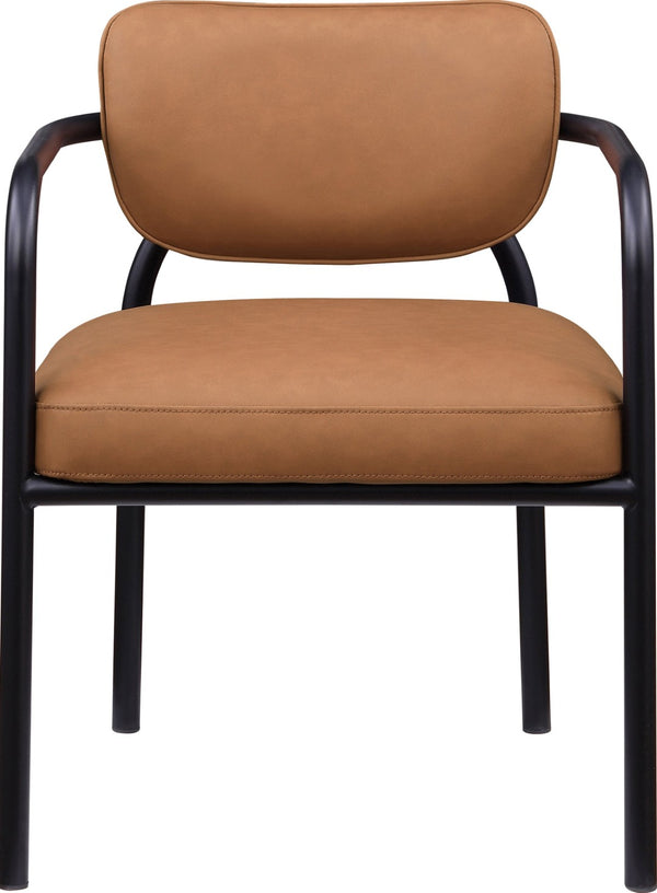 Meridian Furniture Serava Sculpted Vegan Leather Dining Chair with Matte Black Iron Frame for Modern Rooms Cognac 77066Cognac-C