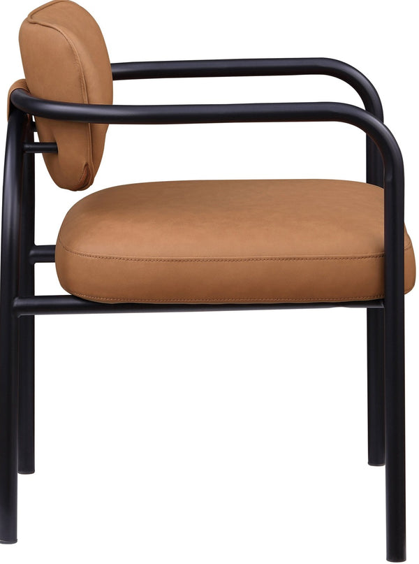 Meridian Furniture Serava Sculpted Vegan Leather Dining Chair with Matte Black Iron Frame for Modern Rooms Cognac 77066Cognac-C