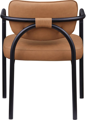 Meridian Furniture Serava Sculpted Vegan Leather Dining Chair with Matte Black Iron Frame for Modern Rooms Cognac 77066Cognac-C