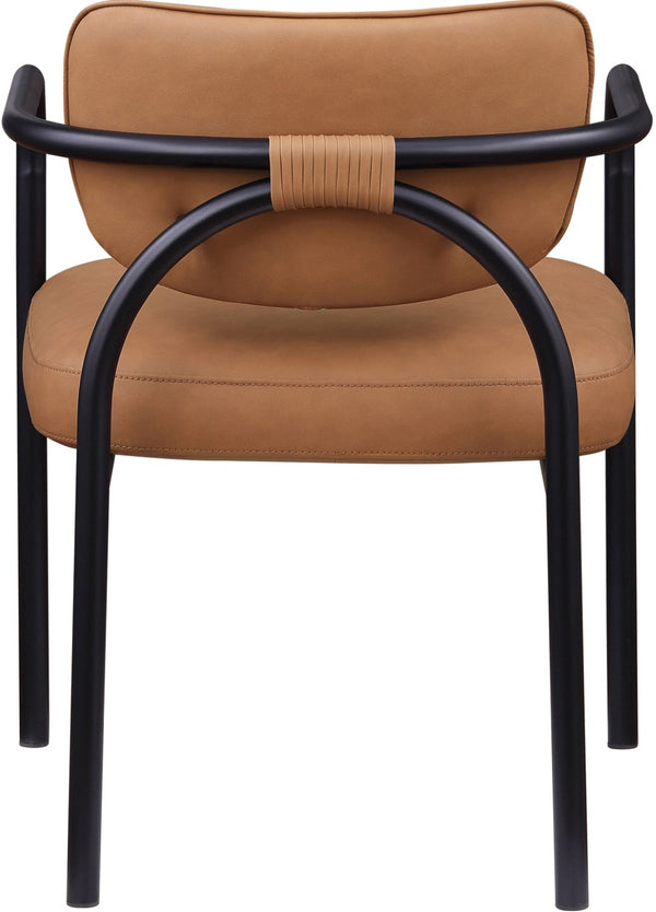 Meridian Furniture Serava Sculpted Vegan Leather Dining Chair with Matte Black Iron Frame for Modern Rooms Cognac 77066Cognac-C