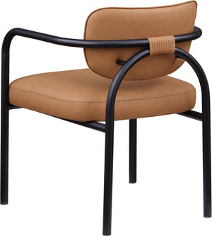 Meridian Furniture Serava Sculpted Vegan Leather Dining Chair with Matte Black Iron Frame for Modern Rooms Cognac 77066Cognac-C