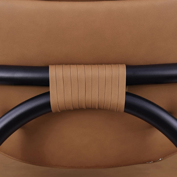 Meridian Furniture Serava Sculpted Vegan Leather Dining Chair with Matte Black Iron Frame for Modern Rooms Cognac 77066Cognac-C