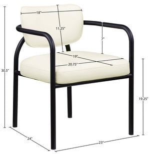 Meridian Furniture Serava Sculpted Vegan Leather Dining Chair with Matte Black Iron Frame for Modern Rooms Cream 77066Cream-C