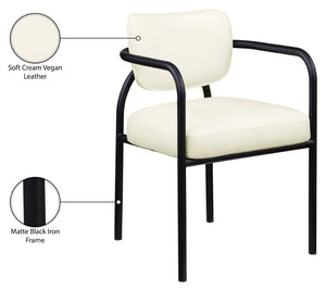 Meridian Furniture Serava Sculpted Vegan Leather Dining Chair with Matte Black Iron Frame for Modern Rooms Cream 77066Cream-C