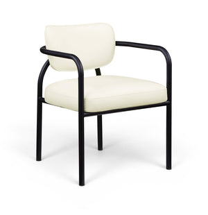 Meridian Furniture Serava Sculpted Vegan Leather Dining Chair with Matte Black Iron Frame for Modern Rooms Cream 77066Cream-C