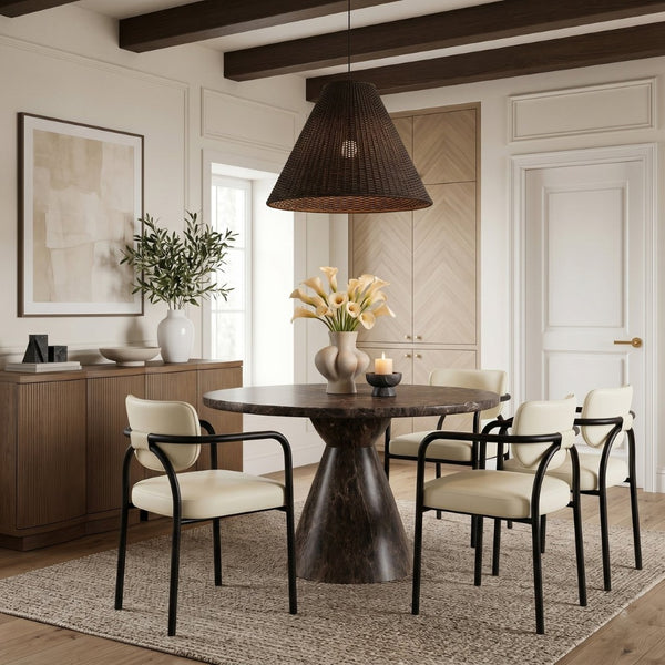Meridian Furniture Serava Sculpted Vegan Leather Dining Chair with Matte Black Iron Frame for Modern Rooms Cream 77066Cream-C