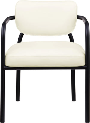 Meridian Furniture Serava Sculpted Vegan Leather Dining Chair with Matte Black Iron Frame for Modern Rooms Cream 77066Cream-C