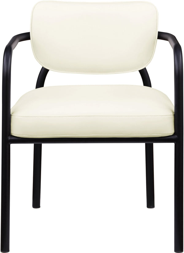 Meridian Furniture Serava Sculpted Vegan Leather Dining Chair with Matte Black Iron Frame for Modern Rooms Cream 77066Cream-C