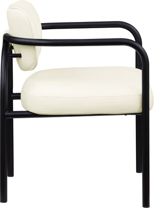 Meridian Furniture Serava Sculpted Vegan Leather Dining Chair with Matte Black Iron Frame for Modern Rooms Cream 77066Cream-C