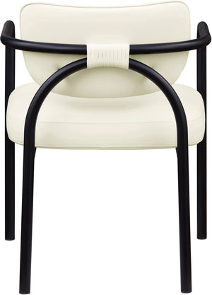 Meridian Furniture Serava Sculpted Vegan Leather Dining Chair with Matte Black Iron Frame for Modern Rooms Cream 77066Cream-C