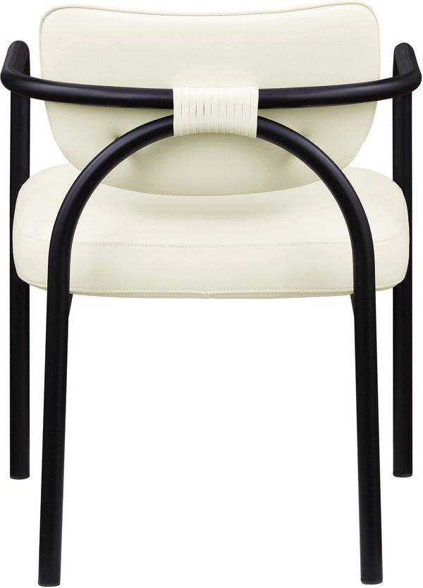 Meridian Furniture Serava Sculpted Vegan Leather Dining Chair with Matte Black Iron Frame for Modern Rooms Cream 77066Cream-C