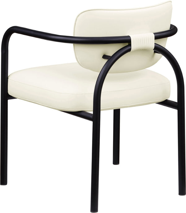 Meridian Furniture Serava Sculpted Vegan Leather Dining Chair with Matte Black Iron Frame for Modern Rooms Cream 77066Cream-C