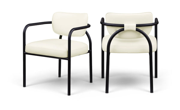 Meridian Furniture Serava Sculpted Vegan Leather Dining Chair with Matte Black Iron Frame for Modern Rooms Cream 77066Cream-C