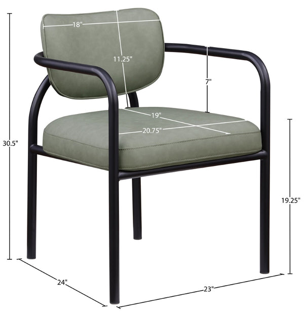 Meridian Furniture Serava Sculpted Vegan Leather Dining Chair with Matte Black Iron Frame for Modern Rooms Green 77066Green-C