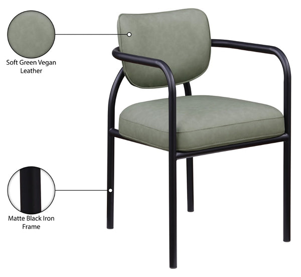 Meridian Furniture Serava Sculpted Vegan Leather Dining Chair with Matte Black Iron Frame for Modern Rooms Green 77066Green-C