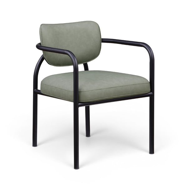 Meridian Furniture Serava Sculpted Vegan Leather Dining Chair with Matte Black Iron Frame for Modern Rooms Green 77066Green-C
