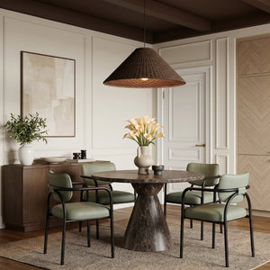 Meridian Furniture Serava Sculpted Vegan Leather Dining Chair with Matte Black Iron Frame for Modern Rooms Green 77066Green-C