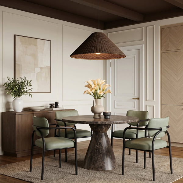 Meridian Furniture Serava Sculpted Vegan Leather Dining Chair with Matte Black Iron Frame for Modern Rooms Green 77066Green-C