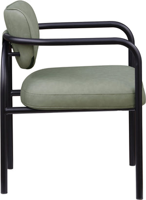 Meridian Furniture Serava Sculpted Vegan Leather Dining Chair with Matte Black Iron Frame for Modern Rooms Green 77066Green-C