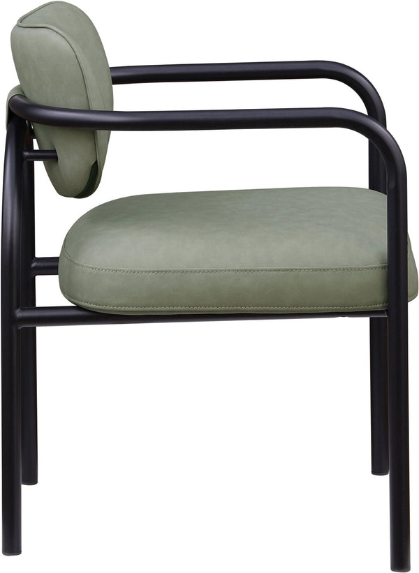 Meridian Furniture Serava Sculpted Vegan Leather Dining Chair with Matte Black Iron Frame for Modern Rooms Green 77066Green-C