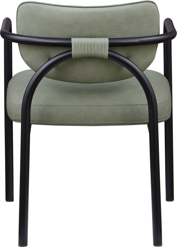 Meridian Furniture Serava Sculpted Vegan Leather Dining Chair with Matte Black Iron Frame for Modern Rooms Green 77066Green-C
