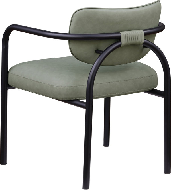 Meridian Furniture Serava Sculpted Vegan Leather Dining Chair with Matte Black Iron Frame for Modern Rooms Green 77066Green-C