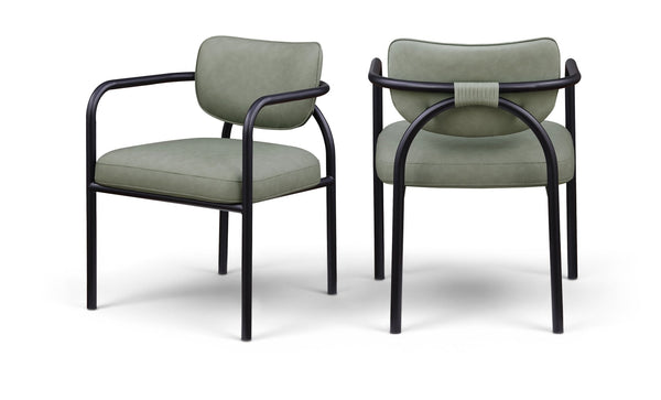 Meridian Furniture Serava Sculpted Vegan Leather Dining Chair with Matte Black Iron Frame for Modern Rooms Green 77066Green-C