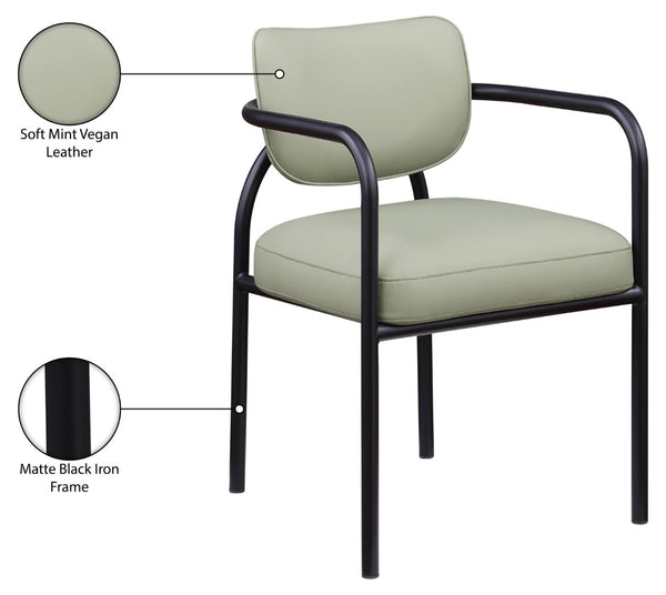 Meridian Furniture Serava Sculpted Vegan Leather Dining Chair with Matte Black Iron Frame for Modern Rooms Mint 77066Mint-C